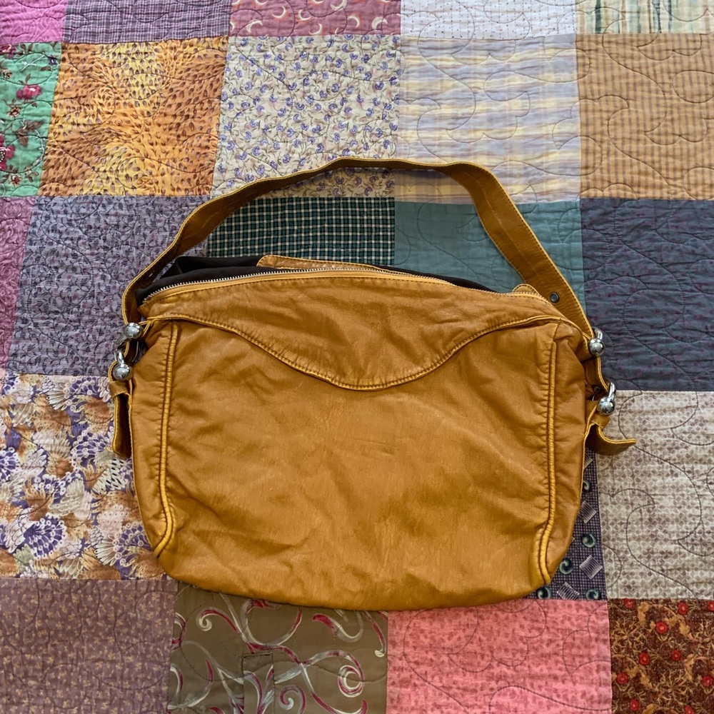 Super soft leather mustard yellow fun large bag